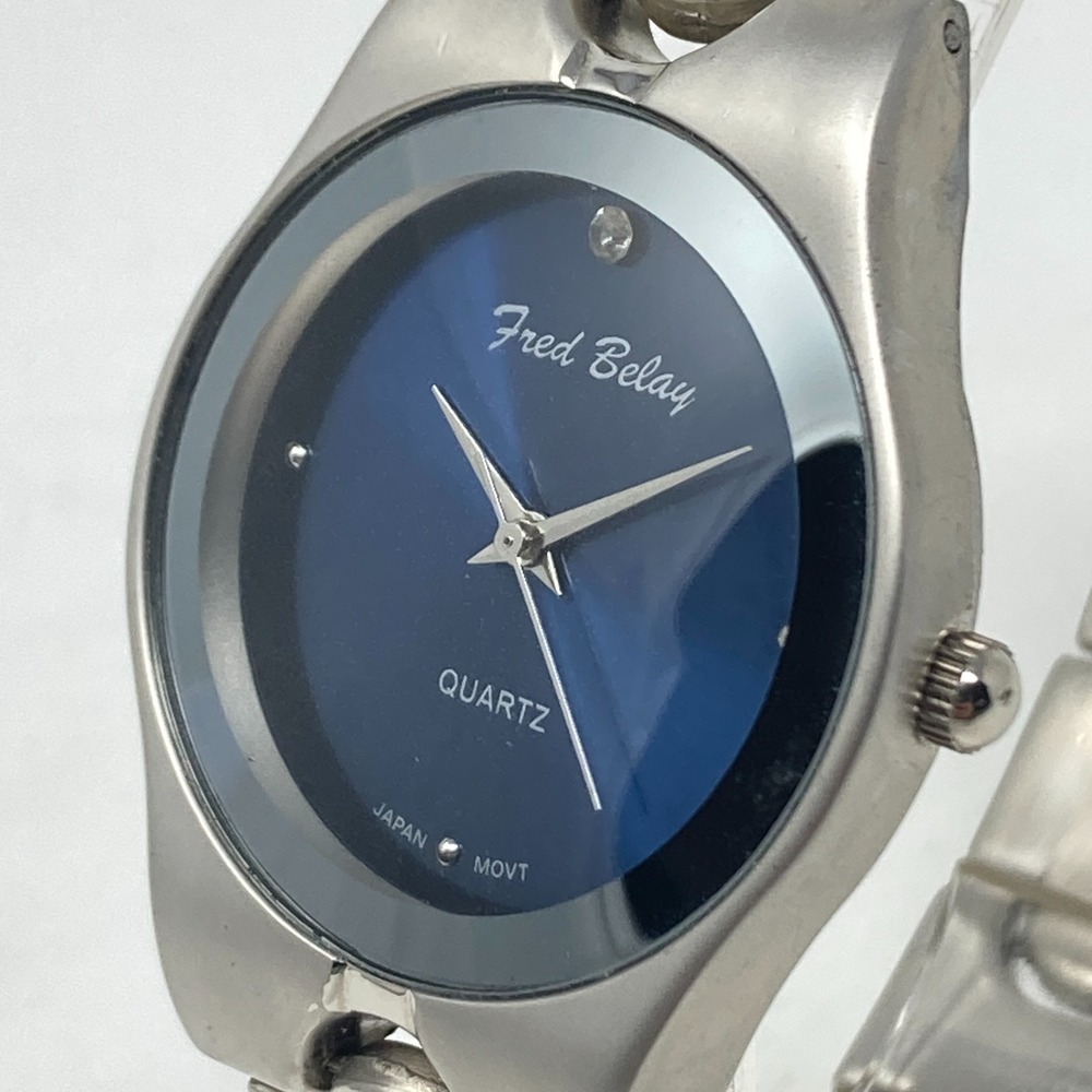 Fred Belay Watch Men 35mm Silver Tone Blue Dial Matte New Battery LARGE 8.75"